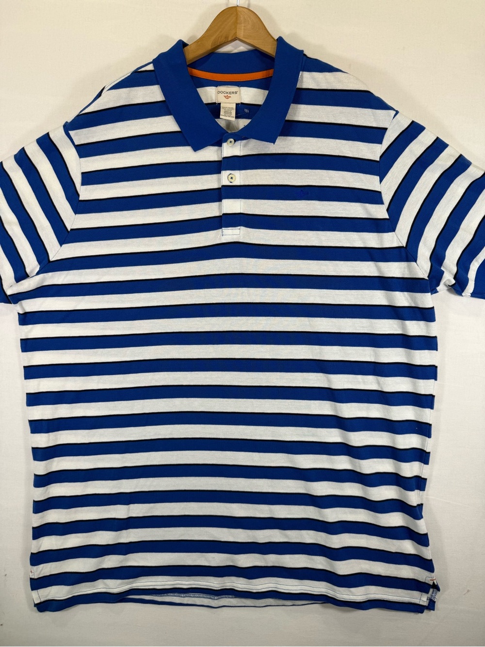 Dockers Blue & White Striped Short-Sleeve Polo